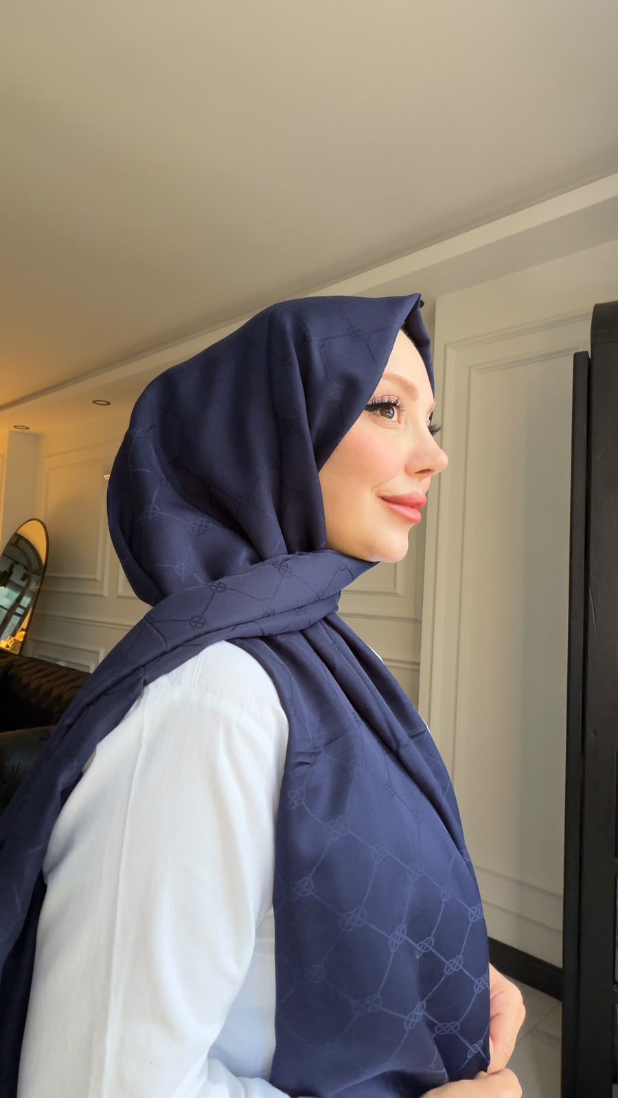 Ecrin Monogram Shawl – Navy