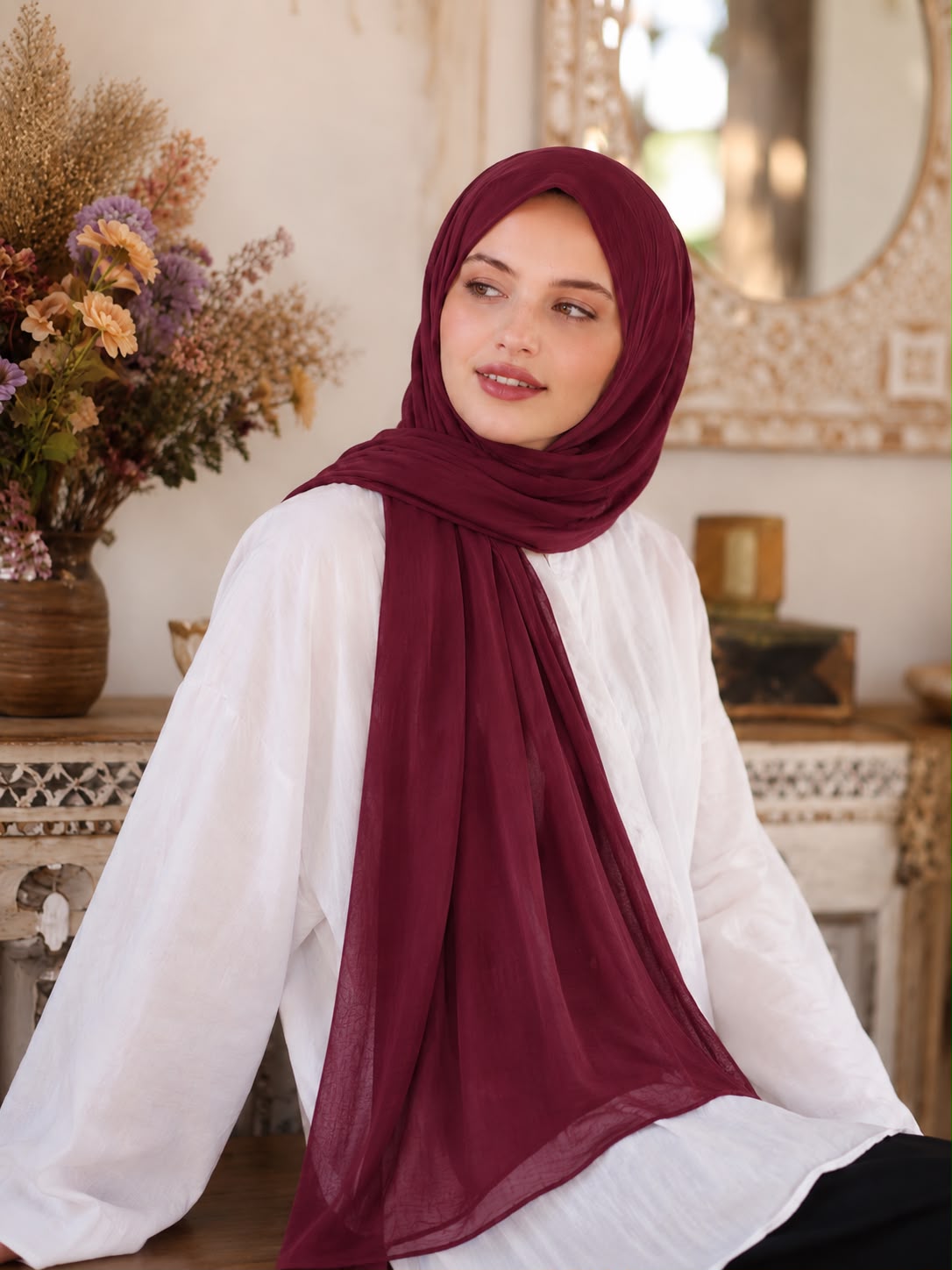 Rami Şal Düz Renk – Bordo